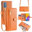Samsung Galaxy M52 5G Sheep Texture Cross-body Zipper Wallet Leather Phone Case - Orange - 1