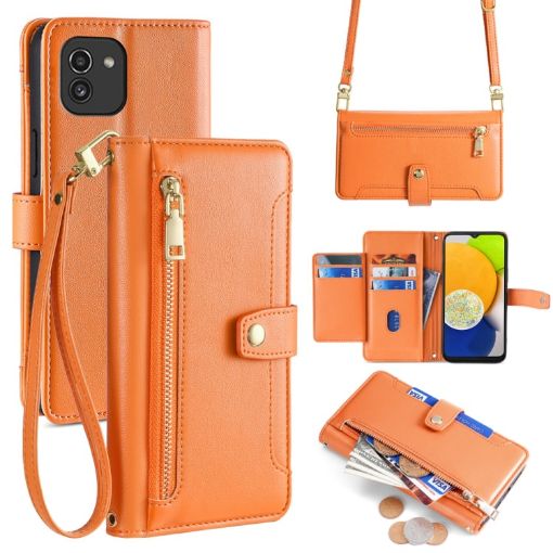 Samsung Galaxy A03 Orange Leather Cross-body Wallet Case - 1