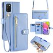 Samsung Galaxy A03s Sheep Texture Cross-body Zipper Wallet Leather Phone Case Blue - 1