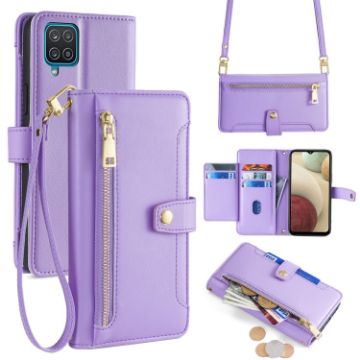 Samsung Galaxy A12 Sheep Texture Cross-body Zipper Wallet Leather Phone Case - 1