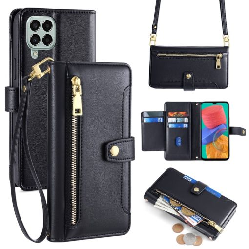 Samsung Galaxy M33 5G Cross-body Zipper Wallet Leather Phone Case - 1