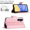 Samsung Galaxy A15 5G Rhombic Texture Flip Leather Phone Case - Pink - 4