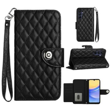 Samsung Galaxy A15 5G Rhombic Texture Flip Leather Phone Case - Black - 1