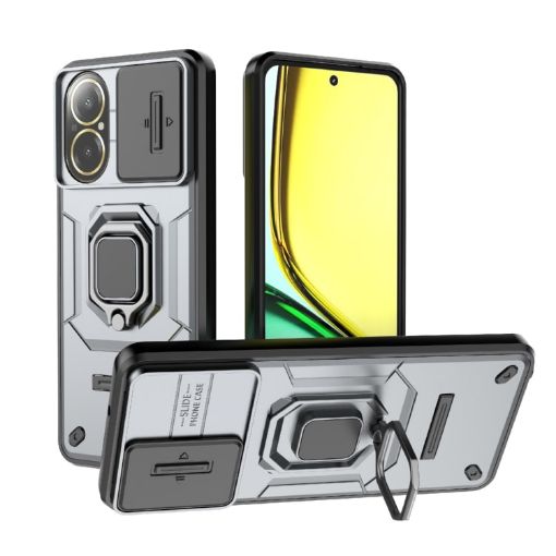 Grey Shockproof Phone Case for Realme C67 4G with Holder - 1