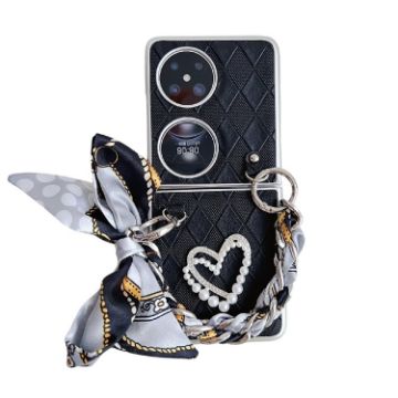 Huawei P50 Pocket Rhombus Leather Texture Heart-shaped Scarf Bracelet Shockproof Phone Case - 1