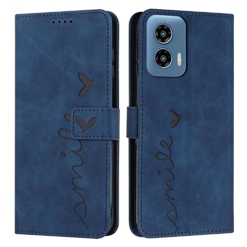 Motorola Moto G34 5G Blue Leather Phone Case with Lanyard - 1