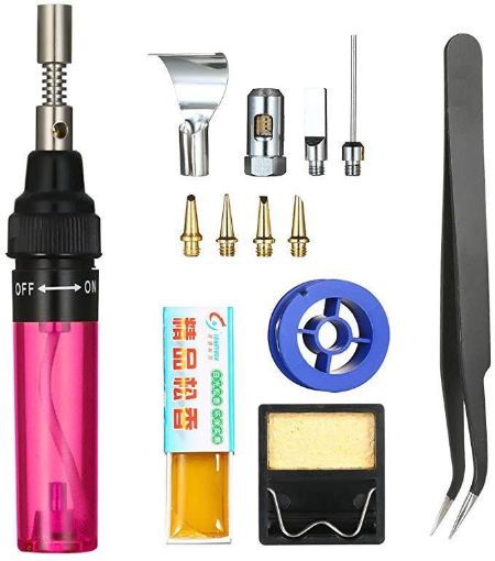 Picture of 13pcs/Set Pen Type 3 In 1 Gas Soldering Iron Multi-function Gas Soldering Iron Set (Transparent Red)