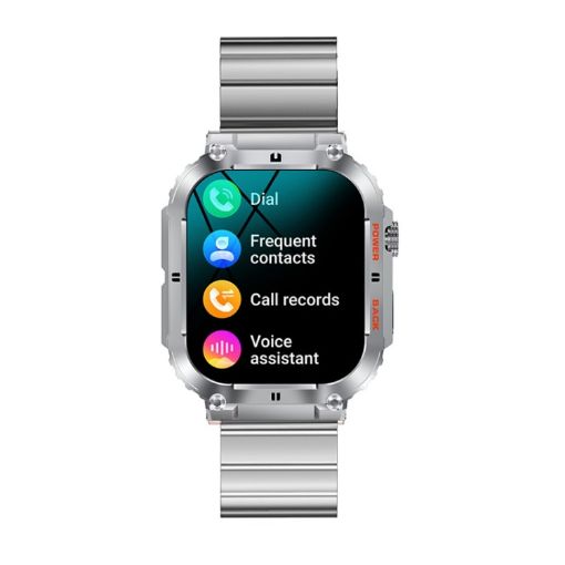 K57 Pro 1.96" Smart Watch, Silver Bamboo - Waterproof, Bluetooth, Music, Weather - 1