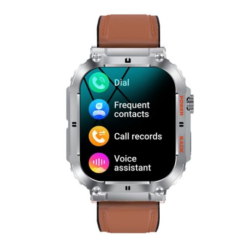 K57 Pro 1.96" Smart Watch - Silver Leather - Waterproof - Bluetooth - 1