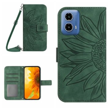 Motorola Moto G34 5G Green Leather Phone Case with Lanyard - 1