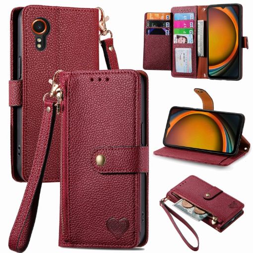 Samsung Galaxy Xcover 7 Red Leather Phone Case with Zipper Lanyard - 1