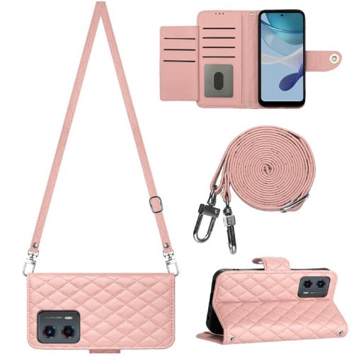 Motorola Moto G 5G 2023 Rhombic Texture Flip Leather Phone Case - Coral Pink - 1