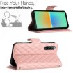Sony Xperia 10 IV Rhombic Texture Flip Leather Phone Case - Coral Pink - 6
