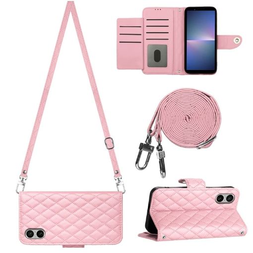 Sony Xperia 5 V Pink Leather Phone Case with Lanyard - 1