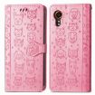 Samsung Galaxy Xcover 7 Cat and Dog Embossed Leather Phone Case - Pink - 2