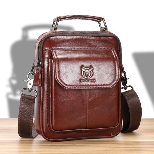 BULL CAPTAIN 049 Large-capacity Cowhide Crossbody Bag (Coffee) - 1