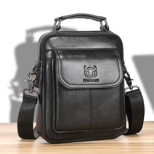 BULL CAPTAIN 049 Large-capacity Cowhide Crossbody Bag - Black - 1