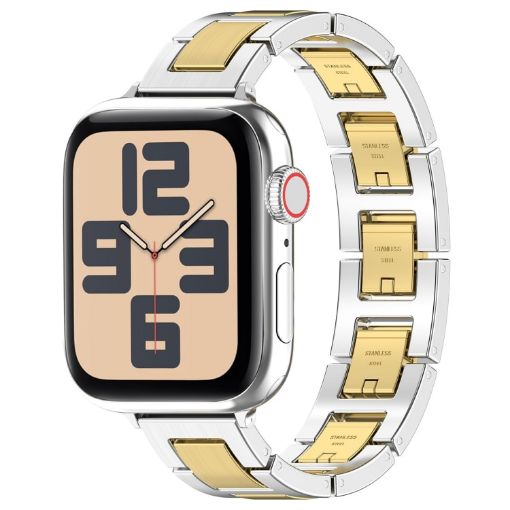 Apple Watch SE 2023 44mm H Slim Stainless Steel Band - Silver Gold - 1