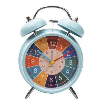 Picture of 4 inch Early Learning Dual Ring Round Alarm Clock Student Bedside Metal Alarm Bell (Blue)