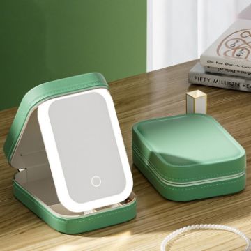 LED Light Cosmetic Mirror Cosmetic Bag Jewelry and Cosmetics Storage Box - 1