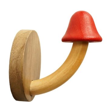 Wooden Mushroom Shape Coat Hook, Red - Punch-Free Home Decoration - 1