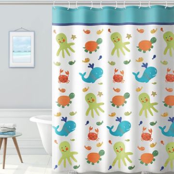 Picture of 220x200cm Thickened Polyester Fabric Printed Shower Curtain Cute Cartoon Waterproof Curtain With Hooks