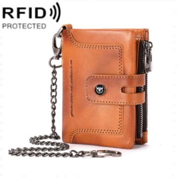 Picture of BULL CAPTAIN 088 RFID Anti-Theft Zipper Buckle Multi-Card Slot Cowhide Vertical Wallet (Yellow)