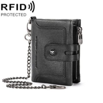 Picture of BULL CAPTAIN 088 RFID Anti-Theft Zipper Buckle Multi-Card Slot Cowhide Vertical Wallet (Black)