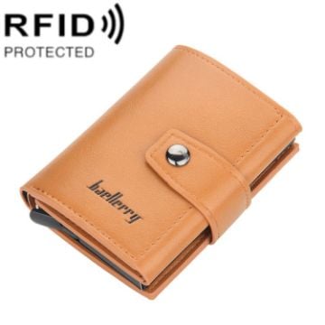 Picture of Baellerry RFID Anti-Theft Automatic Pop-Up Card Wallet Buckle Metal Aluminum Shell Card Holder (Yellow Brown)