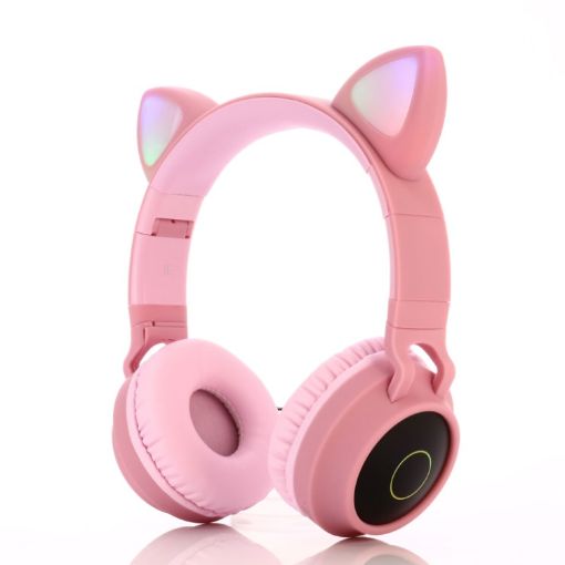 Cute Cat Ear Bluetooth Headphones Pink - 1