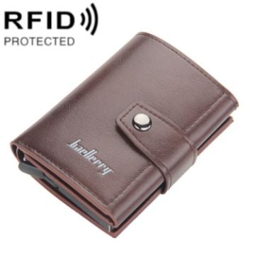 Picture of Baellerry RFID Anti-Theft Automatic Pop-Up Card Wallet Buckle Metal Aluminum Shell Card Holder (Coffee)