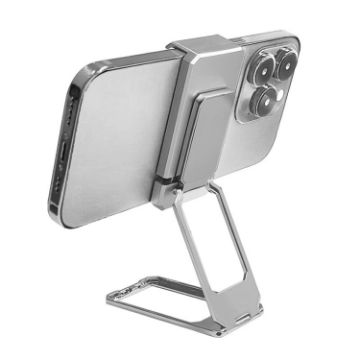 Picture of Back Clip Double Ring Magnetic Metal Folding Phone Bracket Desktop Lazy Ring Phone Holder (Silver)