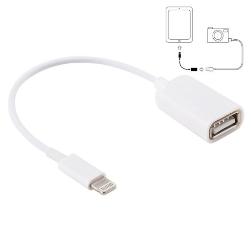 USB Female to 8pin Male OTG Adapter Cable, iOS 10.2 Support, 18cm White - 1