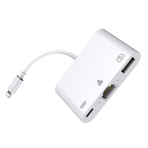 8 Pin to RJ45 Network Adapter + Charging Port + USB Camera Converter - 1