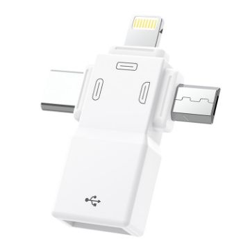 USB OTG Adapter - USB 2.0 to 8 Pin + USB-C + Micro USB - 1