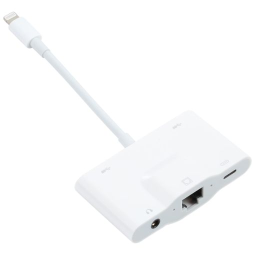 NK-1033 5 in 1 8 Pin Male to Dual USB + 3.5mm AUX + Ethernet Adapter - 1