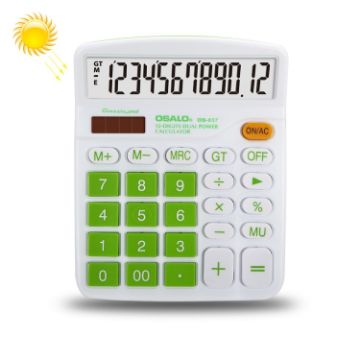 Picture of OSALO OS-837VC 12 Digits Colorful Desktop Calculator Solar Energy Dual Power Calculator (Green)