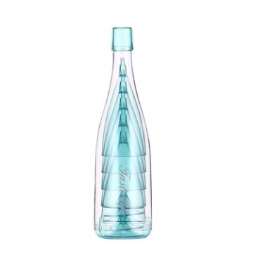 Champagne Wine Glasses Set + Wine Bottle - Transparent Blue - 1