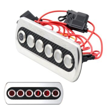Picture of Yacht/RV Modified 6-position Button 12V 20A IP66 Carbon Fiber Panel Switch (Red Light)