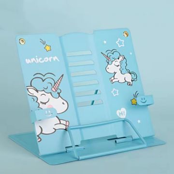 Picture of Adjustable Metal Children Reading Stand Cartoon Desktop Book Holder, Color: Unicorn Blue