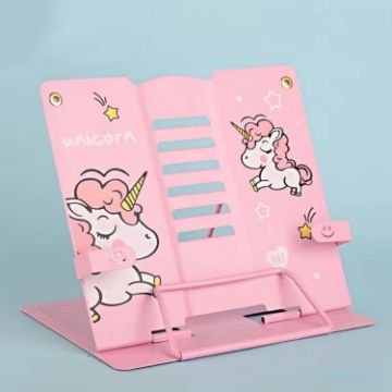 Picture of Adjustable Metal Children Reading Stand Cartoon Desktop Book Holder, Color: Unicorn Pink