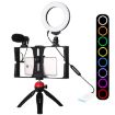 Picture of PULUZ 4 in 1 Vlogging Live Broadcast Smartphone Video Rig + RGBW Ring LED Selfie Light + Microphone + Tripod Kit (Red)