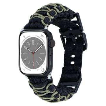 Picture of For Apple Watch 38mm Dual-layer Braided Paracord Buckle Watch Band (Black Army Green)