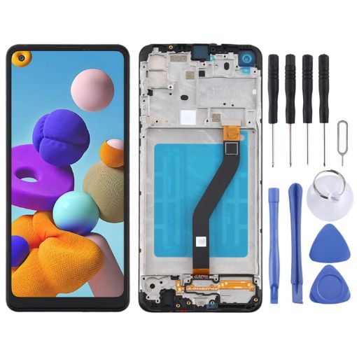 Samsung Galaxy A21 LCD Screen Digitizer Assembly with Frame - Black - 1