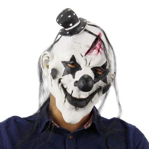 Latex Devil Clown Frightened Mask with Hair for Halloween Festival Party - 1