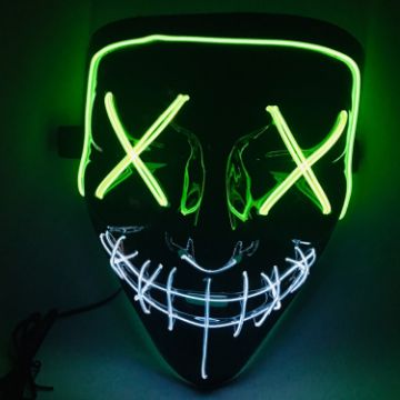 LED Halloween Festival Party X Face Seam Mouth Mask Green White - 1