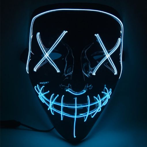 LED Halloween Festival Party X Face Seam Mouth Mask White Blue - 1