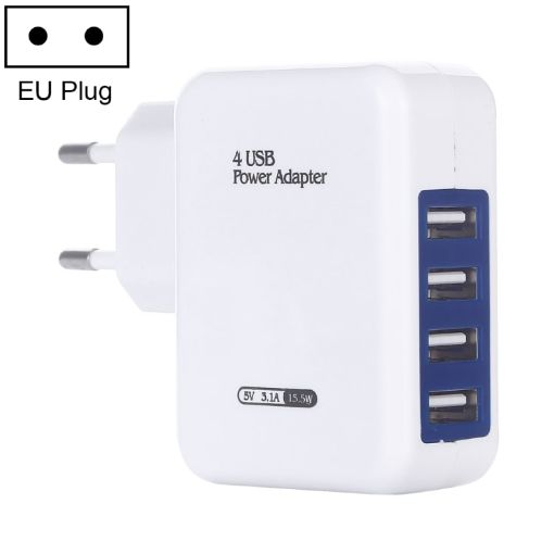 HT-CD03 15.5W 5V 3.1A 4-Port USB Wall Charger EU Plug White - 1