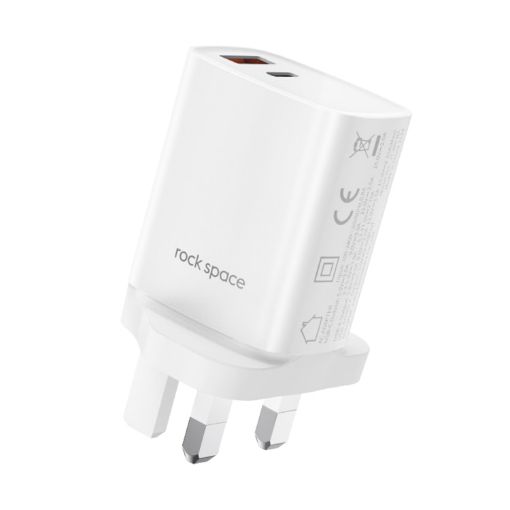 ROCK T51 30W Type-C/USB-C + USB PD Dual Ports Fast Charging Travel Charger, UK Plug - 1
