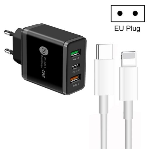 45W PD3.0 + 2 x QC3.0 USB Multi Port Charger with Type-C to 8 Pin Cable - 1